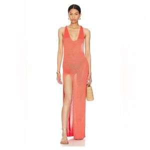 Women’s Coral Maxi Dress with Side Thigh Slit